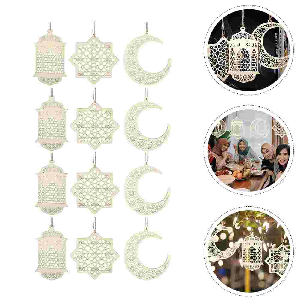 

12Pcs Ramadan Kareem Hollow Decoration Mubarak Eid Wooden Signs for for Party DIY Decor