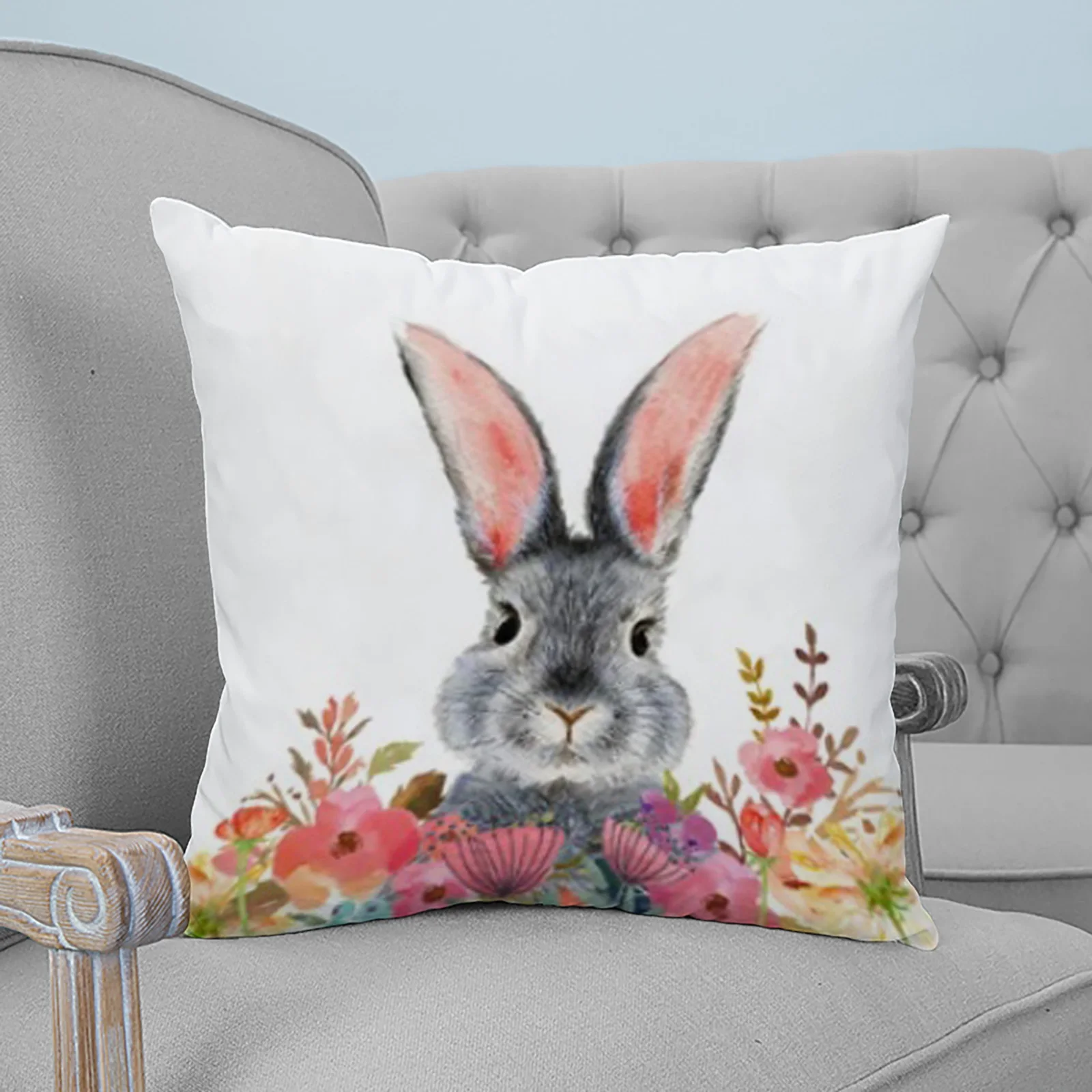 

Акварельные милые кролики с красочными цветами, наволочки для подушек, праздничный домашний декор, наволочка для дивана, декоративная наво...
