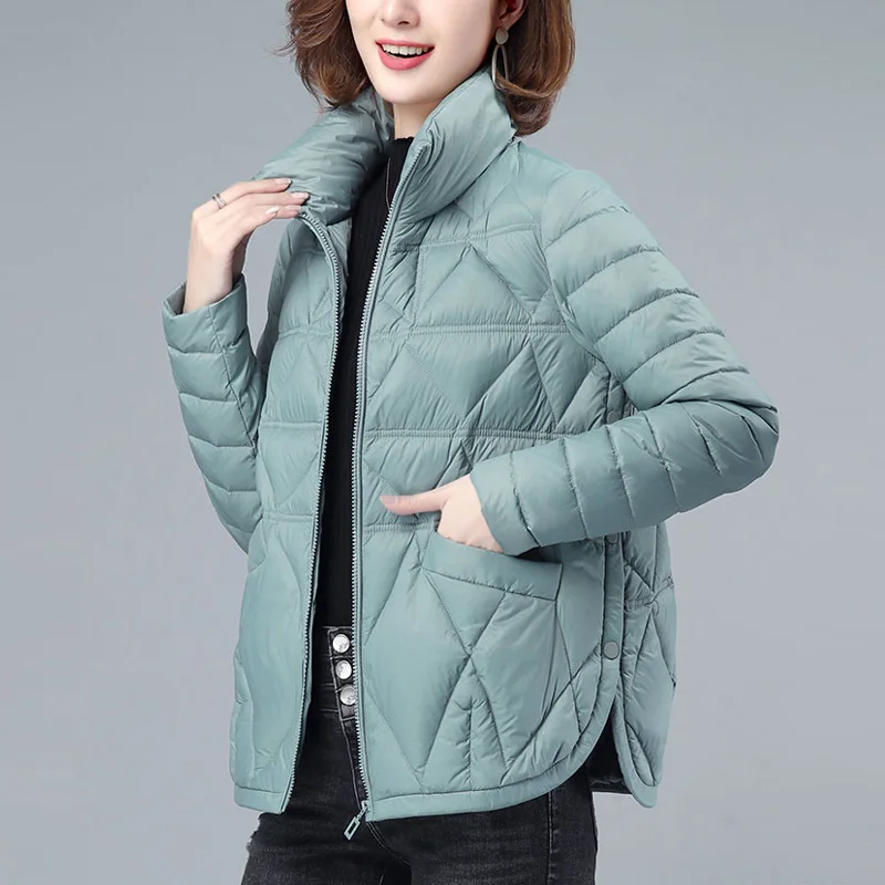 

Autumn Winter Women Lightweight Down Cotton Jacket 2022 New Solid Stand Collar Short Jacket Female Cotton Padded Coat Overcoat