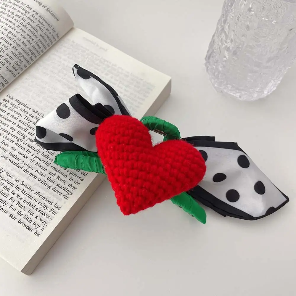 

Lovely Sweet Bow Ribbon Silk Scarf Red Heart Polka Dot Pattern Love Heart Barrettes Hair Claws Hair Clips Korean Style