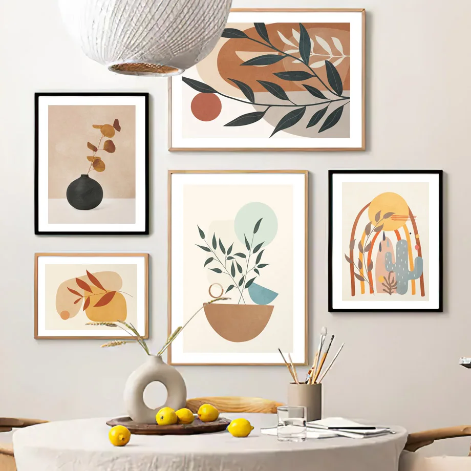 Натуральная ваза в стиле бохо с изображением пальмовых листьев и цветов