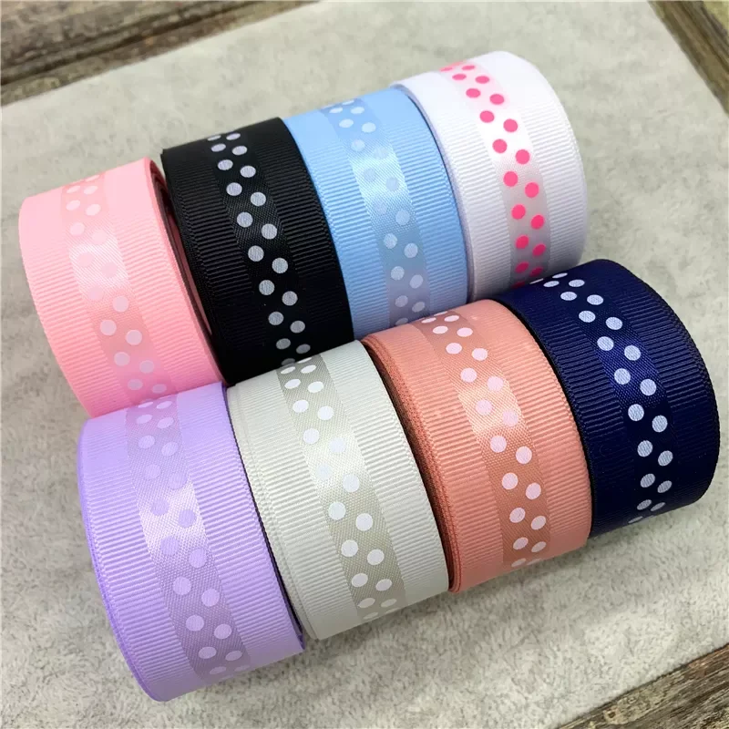

1inch 25mm Grosgrain Ribbon Printing Polka Dots Ribbon For Hair Bow Wedding Christmas Decoration