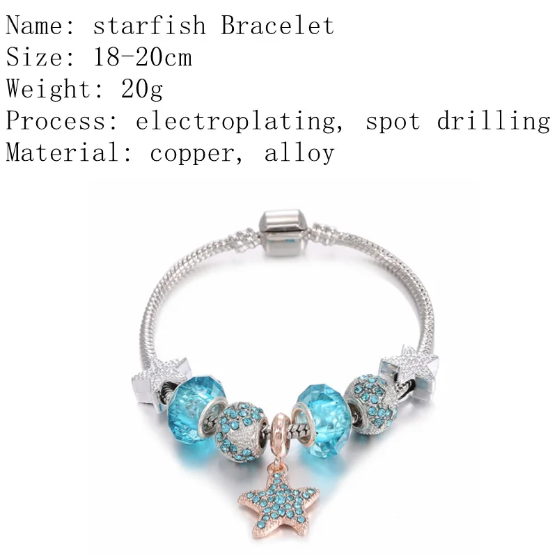 New Starfish Pendant Bracelet Female Star Point Diamond Beaded Diy Bracelet Female Blue Glass Jewelry Female