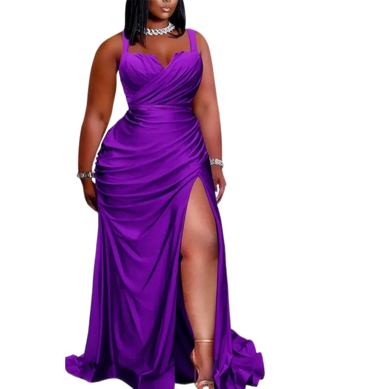 Плюс размер мерсеризованное хлопковое платье без рукавов с разрезом спереди для