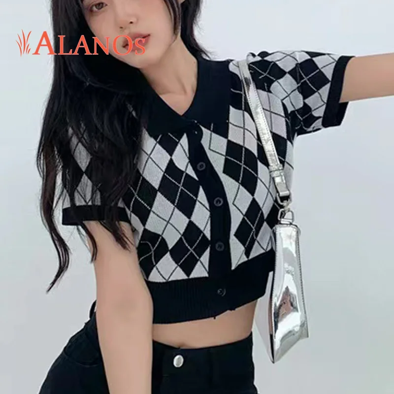 

ALANOS, дизайнерский трикотажный топ со стразами, короткая трикотажная футболка, женская повседневная одежда, элегантные футболки, весна-лето ...