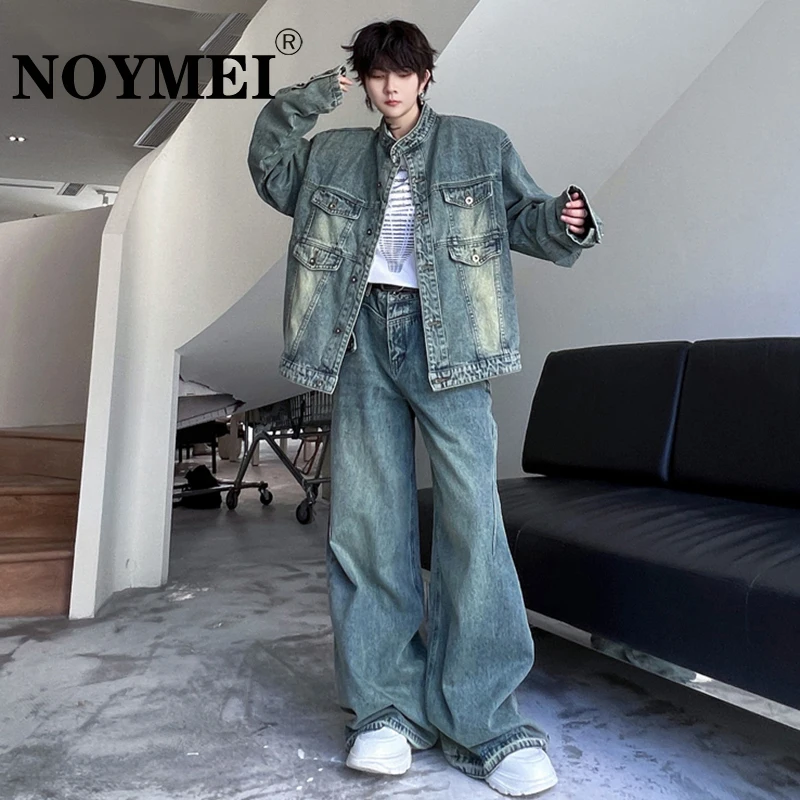 

NOYMEI Two Piece Set New Streetwear Korean Style Denim Jacket Baggy Jean 2023 Autumn Fashion Clothing Vintage Loose WA2621