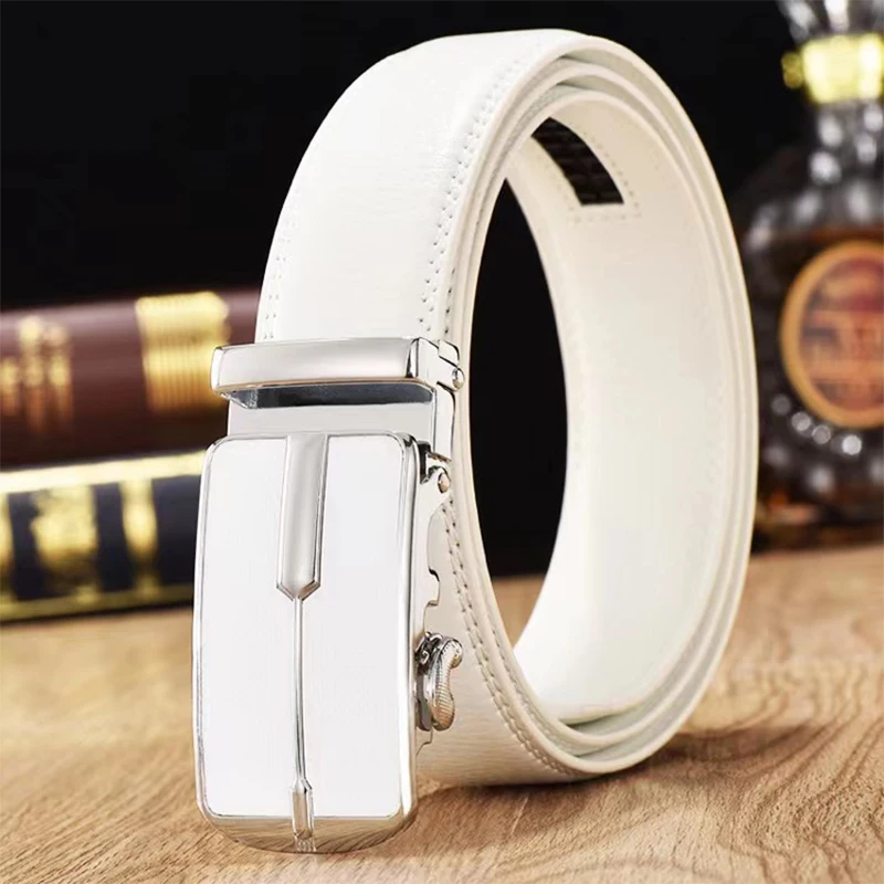 2023 New Belt Luxury Men's Red Belt Leather Automatic Buckle Belt Fashion Korean Golf White Belt Lengthening Free Shipping 130cm
