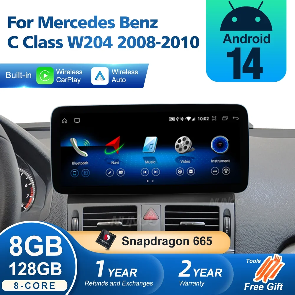 Android 14 авто Carplay для Mercedes Benz C Class W204 2008-2010 автомобильный радиоприемник