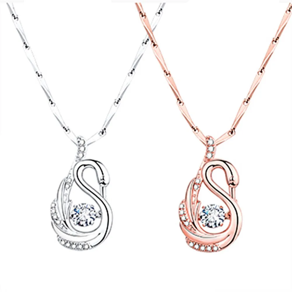 

Smart Swan Dance Pendant Silver Necklace Female Swan Pendant Set Zircon Cute Dancing Swan Lake Pendant