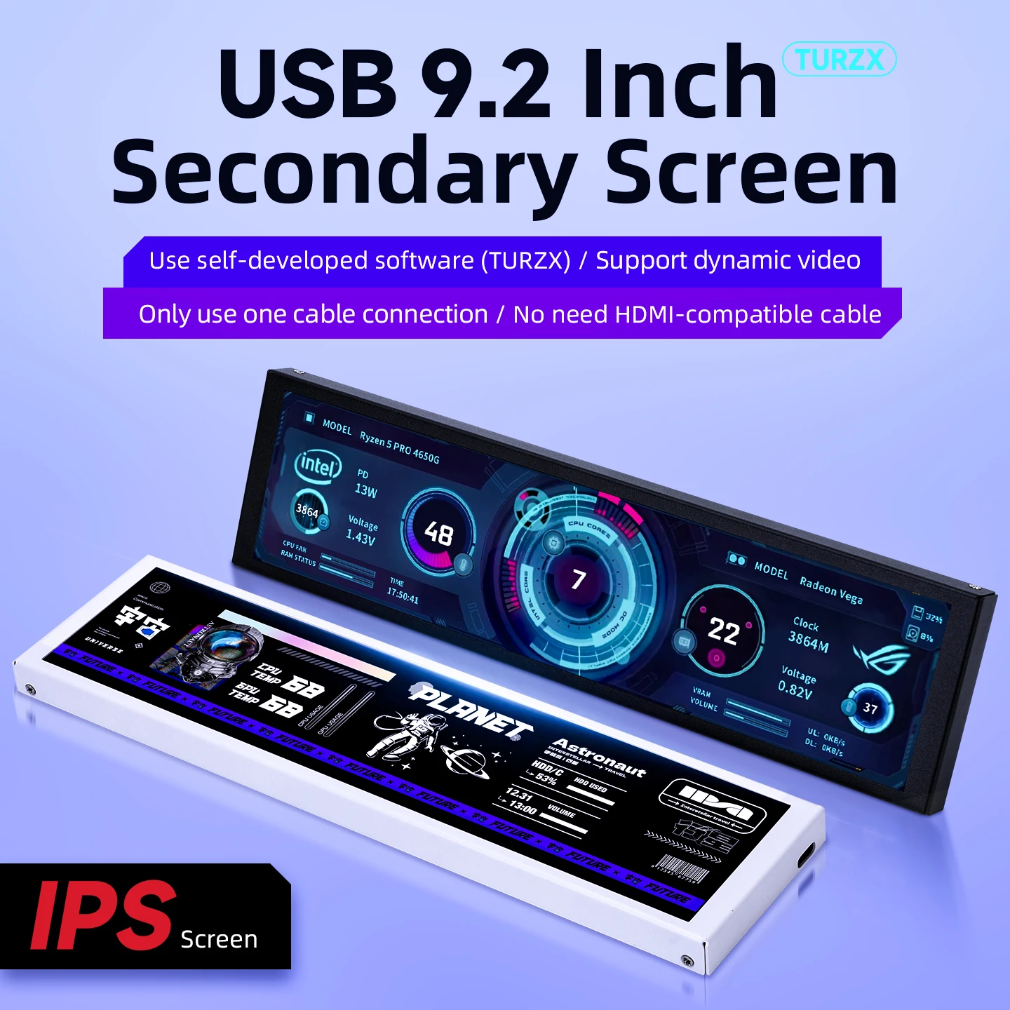 Фото Новый 9,2-дюймовый смарт-экран USB-C IPS 1920x462, дополнительный экран, использование программного обеспечения TURZX, процессор, графический процессор, оперативная память, компьютерный монитор для Windows 10 11 №1