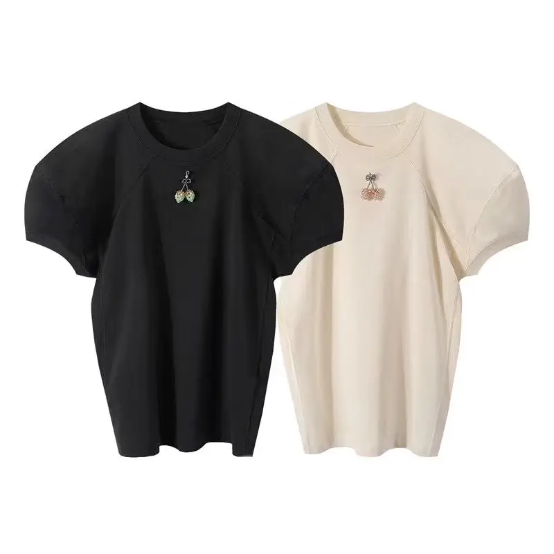 

Женская летняя футболка с круглым вырезом и пышными рукавами