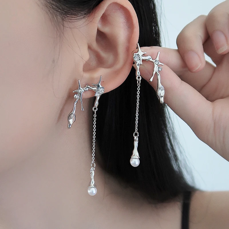 

Y2K Jewelry Laser Stone Pink Love Pendant Star Butterfly Long Tassel Drop Earrings