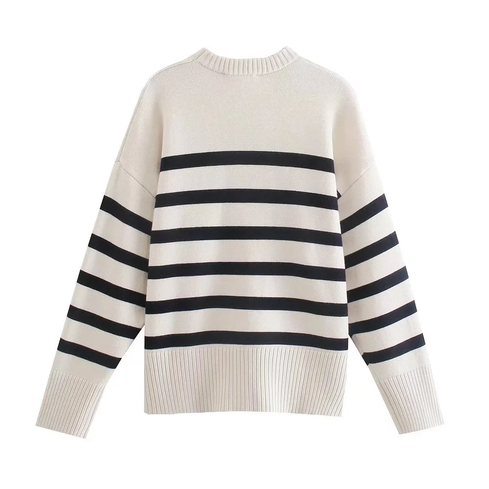 

Ladies Autumn Winter Striped Knitted Loose Sweater Women Pullover Tops Long Sleeve O Neck Casual Streetwear Women Sweater Female