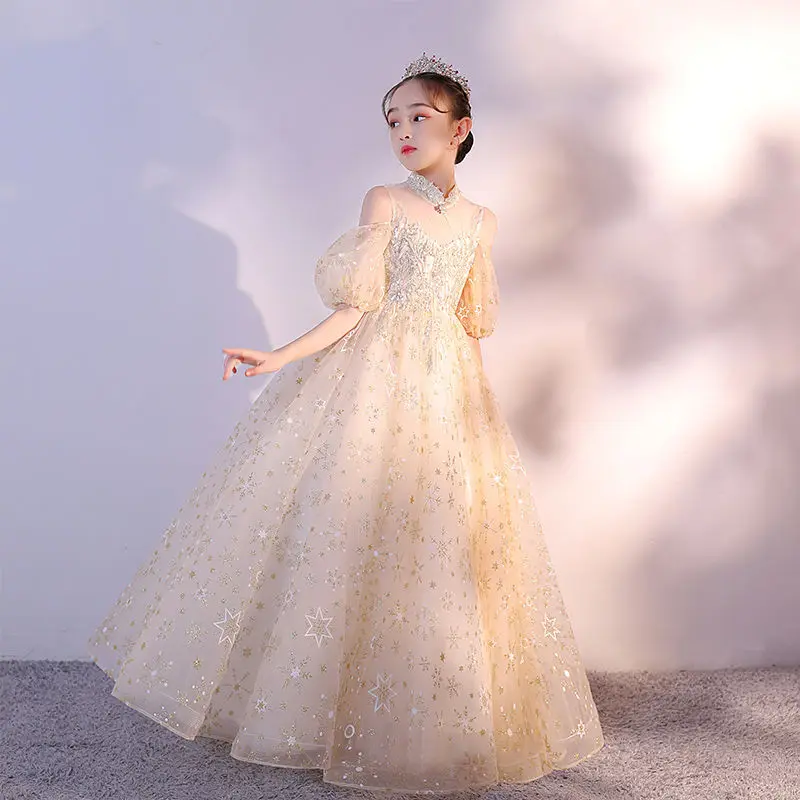 

Children Clothing Elegant Party Formal Wedding Birthday Ceremonies Dresses Kids Girls Lace Tutu Flower Ball Gown Long Dress Z49