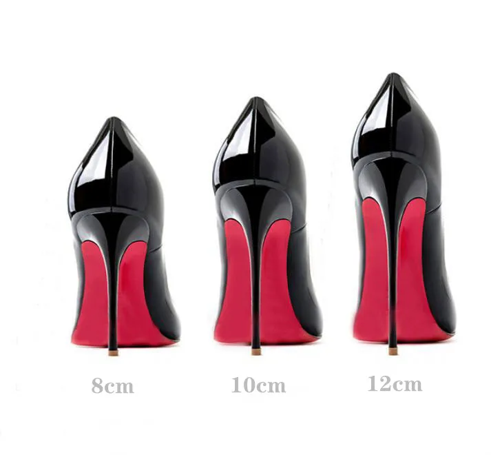 Women Shoes Red Sole High Heels Sexy Pointed Toe 12cm Pumps Wedding Dress Shoes Nude Black Color Red Rubber Bottom Brand Pumps