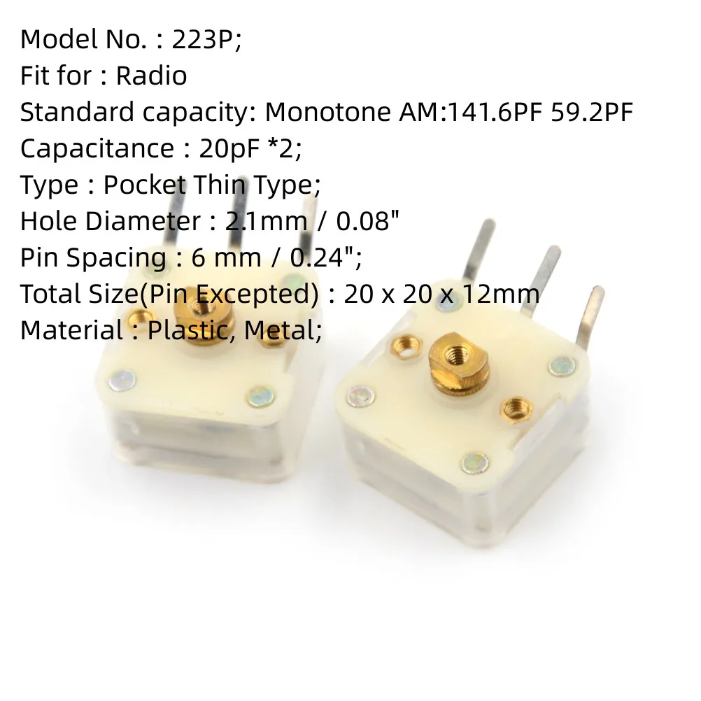 

2/5 шт. переменный конденсатор дуплексный 223p 60pf/140pf 2,1 мм отверстие вала радио переменный конденсатор беспроводной стерео FM-приемник модуль