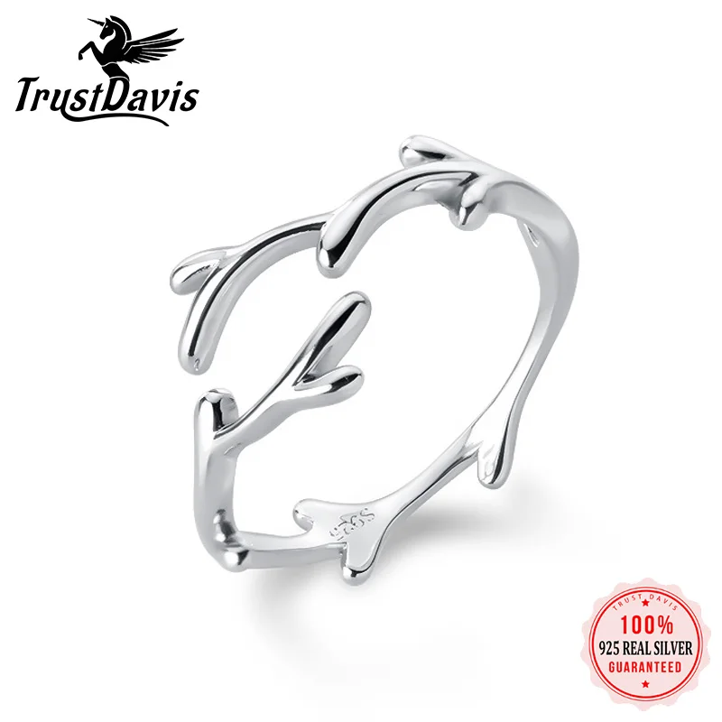 

ElfoPlataSi 100% 925 Solid Real Sterling Silver Fashion Leaves Openingl Ring Sizable 5 6 7 For Teen Girl Kid Xmas Gift XY555