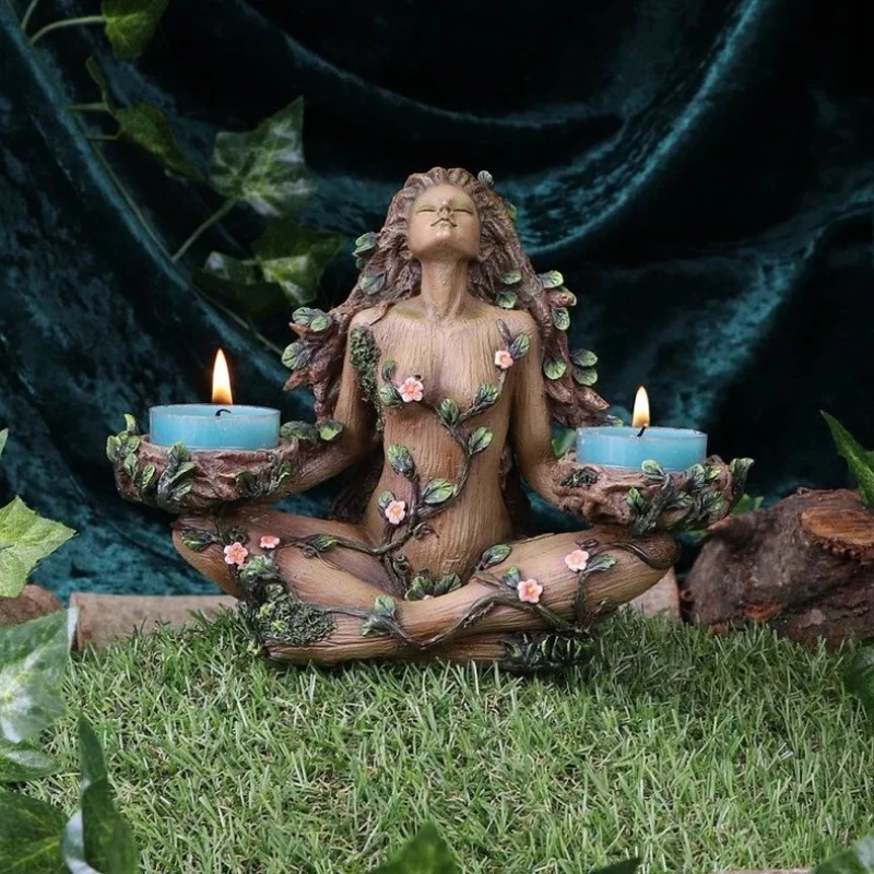 

New Tree Spirit Candle Candlestick God Goddess Creative Witchcraft Pagan Forest Garden Courtyard Desktop Resin Craft Ornament