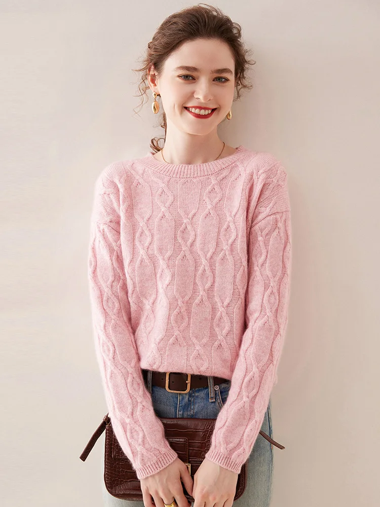 Женский кашемировый свитер теплый плотный мягкий пуловер с круглым вырезом