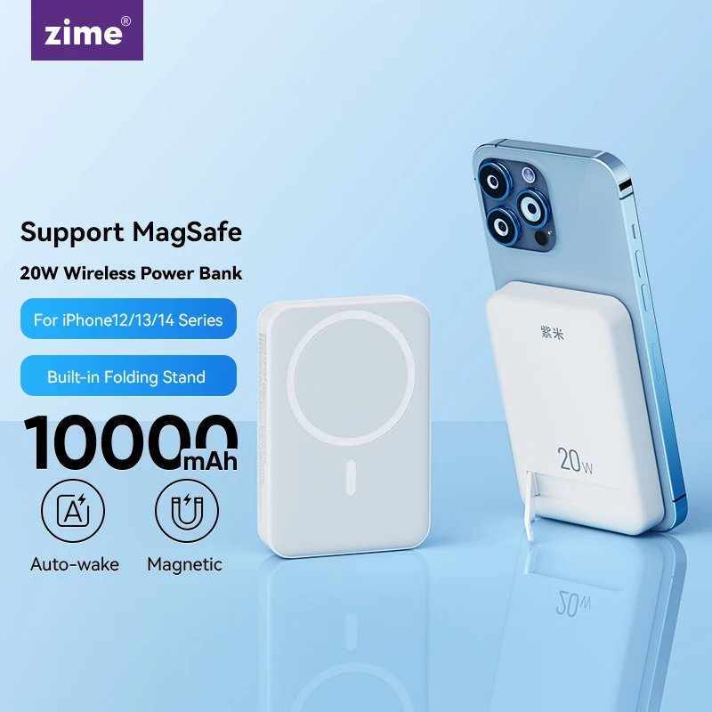 Zime Magnetic Power Bank 10000mAh Spare Battery Pack Portable Powerbank Wireless Magnetic Charger for iPhone 14 13 12 Pro Max
