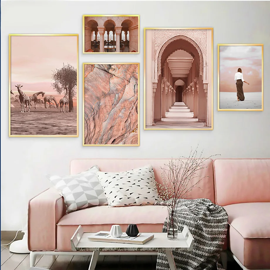 

Ancient building Girl Rock Flower Giraffe Quote Wall Art Canvas Painting Nordic Posters And Prints Wall Pictures For Living Room