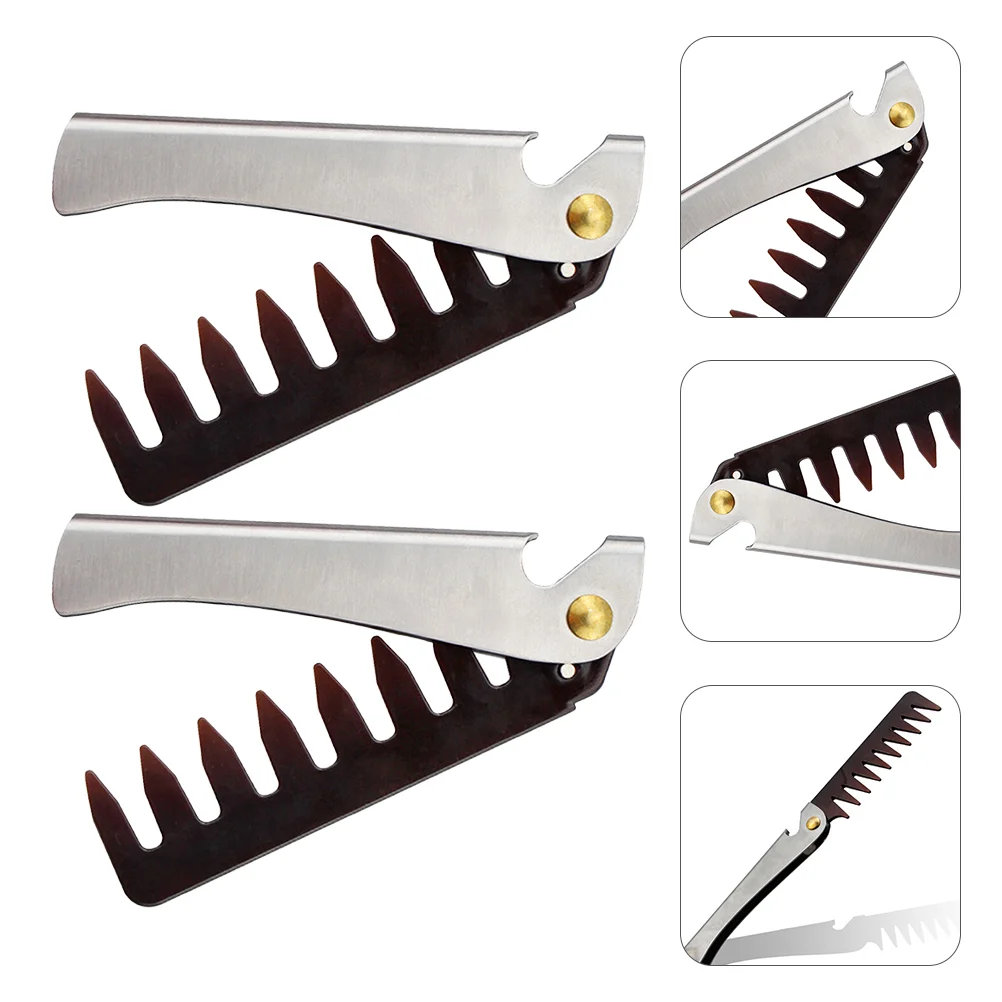 

2Pcs Stainless Steel Folding Oil Hair Comb Portable Oil Hair Brush for Men