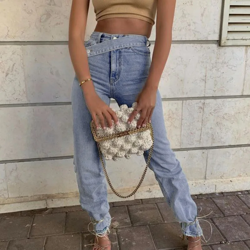 Women Fashion New Blue/Black Casual High Waisted Wide Leg Loose Jeans Harajuku Korean Style Basic Cargo Pants Denim Streetwear