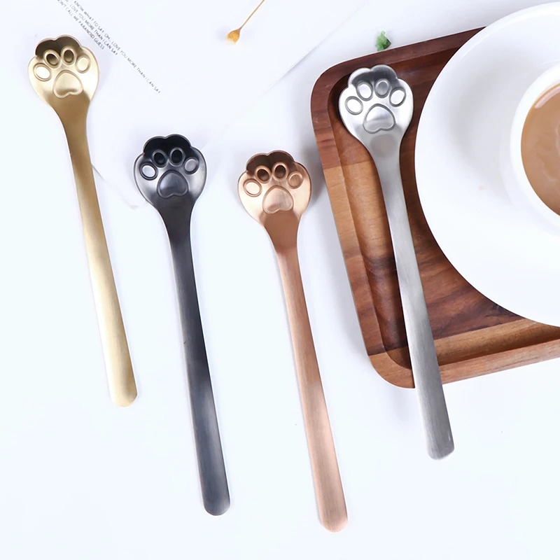 

1Pc Creative Cute Cartoon Stainless Steel Coffee Dessert Spoon Cat Dog Paw Claw Hollow Spoon Mug Stirring Tea Spoon