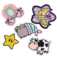 children kids iron on patches for clothing embroidery badges applique stickers on clothes patch cartoon cute cow moon star cat