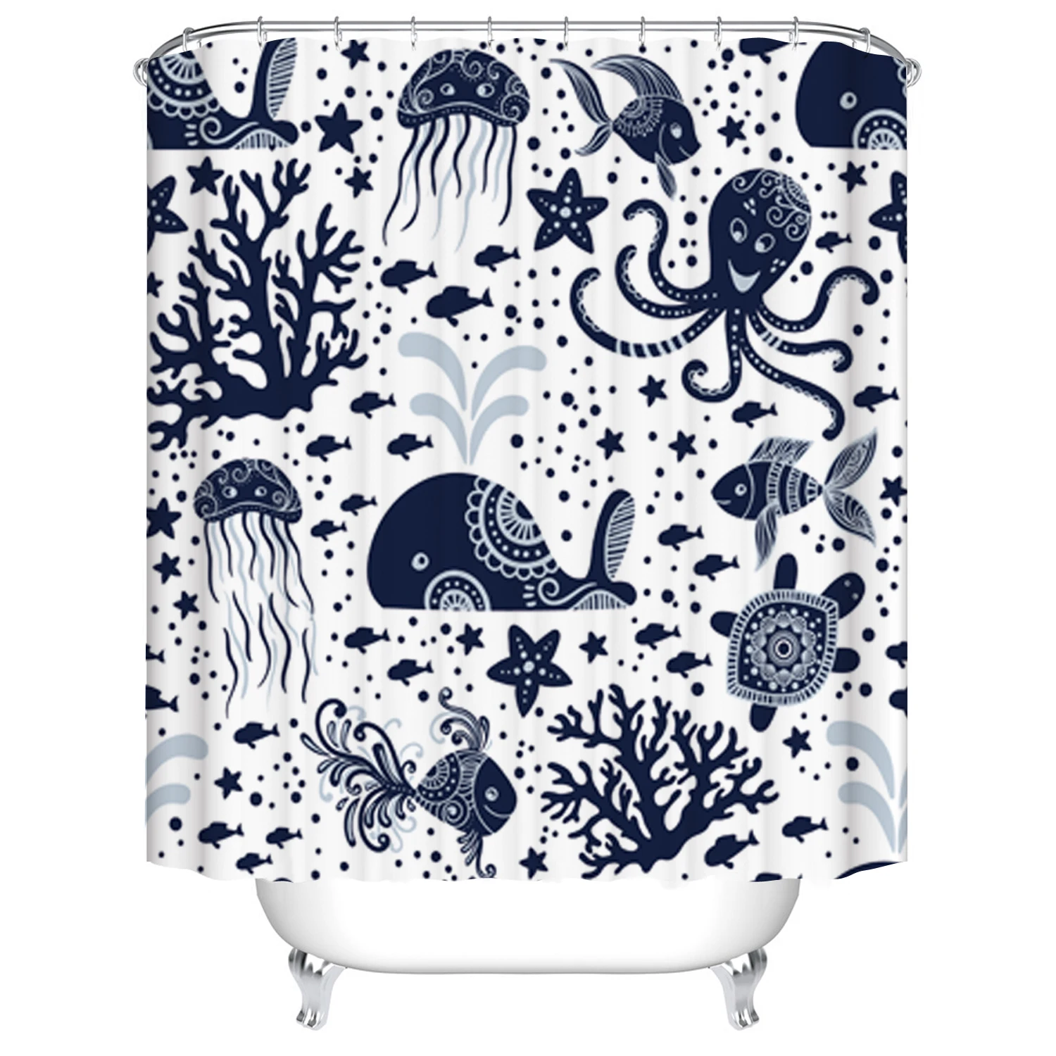

Abstract Fish Shower Curtain Tropical Marine Life Whale Turtle Octopus Ocean Theme Underwater Animal School