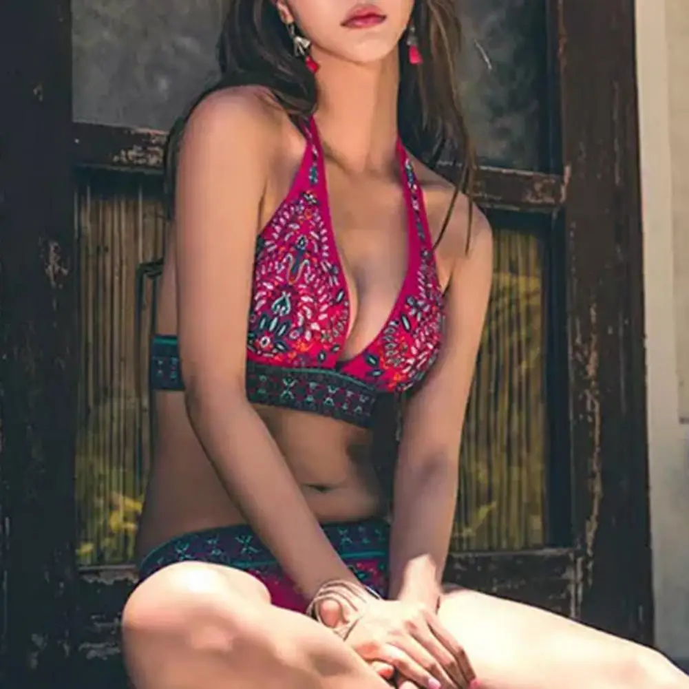 

Women Summer New Sexy Ethnic Print Swimsuit Bikini Set Push-up Bandage Swimming Costume Bathing Suit Swimwear Beachwear