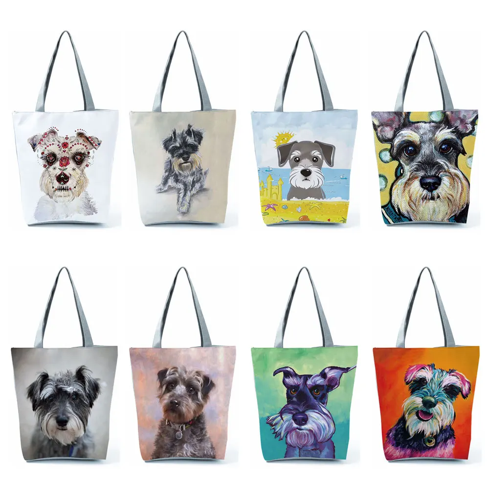 

Сумка-тоут женская с мультяшными животными, шоппер для художественного портрета, Повседневная вместительная сумочка на плечо с рисунком собаки шнауцера