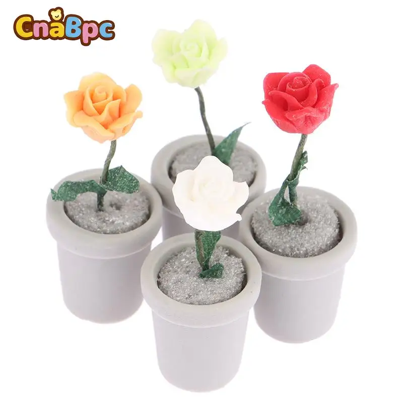 

1Pc Miniature Simulation Rose Potted Model Dollhouse Flower Potted Dollhouse Home Garden Decoration Accessories