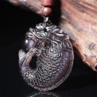 hot selling natural handcarve obsidian double arowana necklace pendant fashion jewelry accessories men women luck gifts
