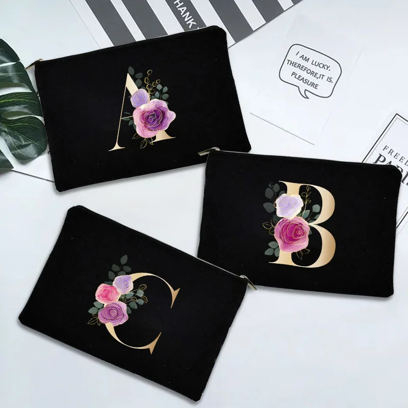 

Косметичка с акварельными цветами и надписью, портативная косметичка для туалетных принадлежностей, косметичка для хранения вещей, Высоко...