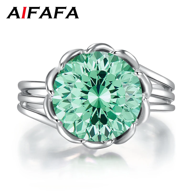 

AIFAFA 100% 925 Sterling Silver Sparkling Green Created Moissanite Gemstone Diamond Ring For Women Fine Jewelry Wholesale