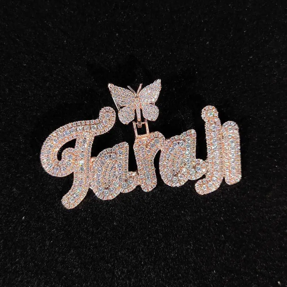 TopBling DIY A-Z Custom Name Letters Pendant Necklaces Butterfly Buckle Bling T Crystal Jewelry 18K Real Gold Platedry