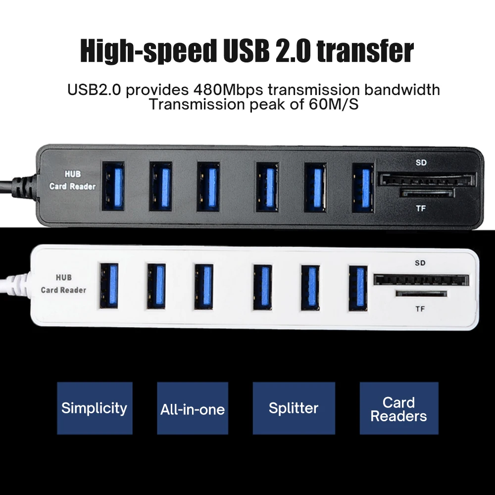 USB-разветвитель 8 в 1 2 0 портов высокая скорость |