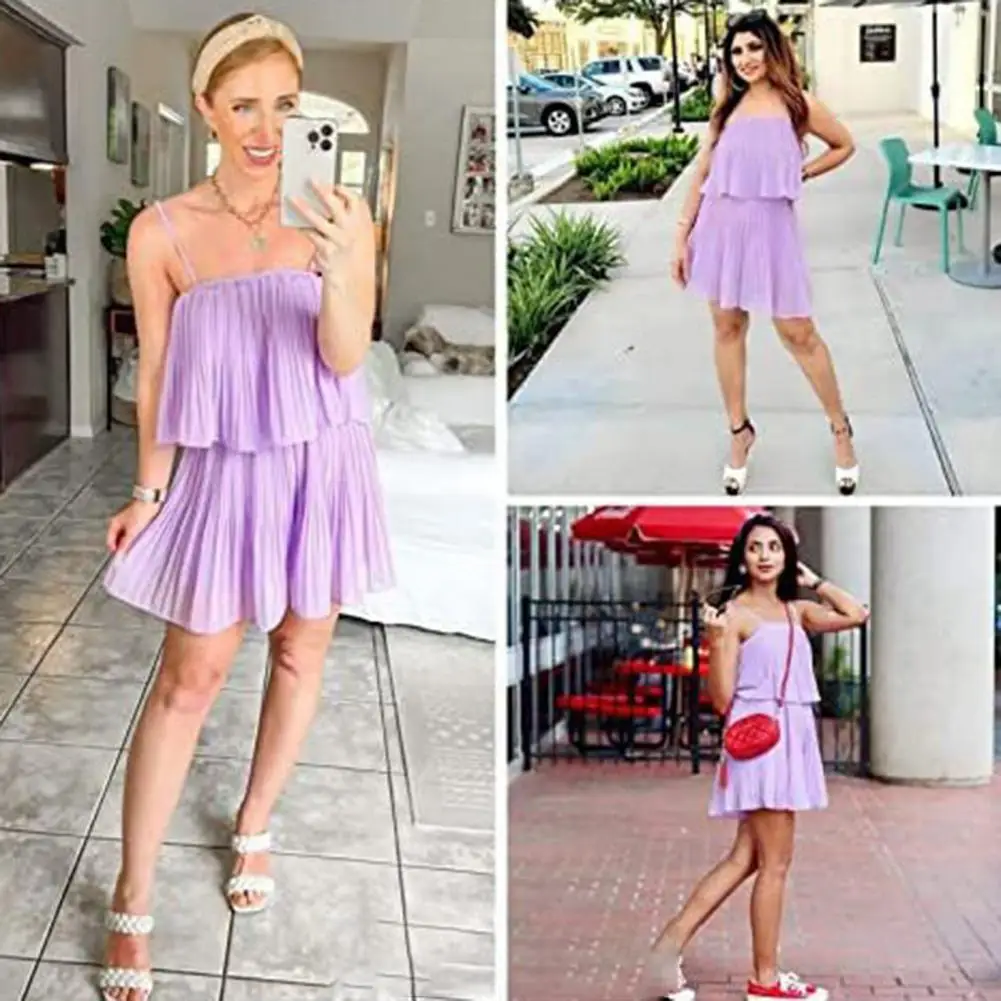 

Shorts Jumpsuit Pleated Suspender Jumpsuit Comfy Versatile Fashion Women Sling Wide Leg Shorts Playsuit