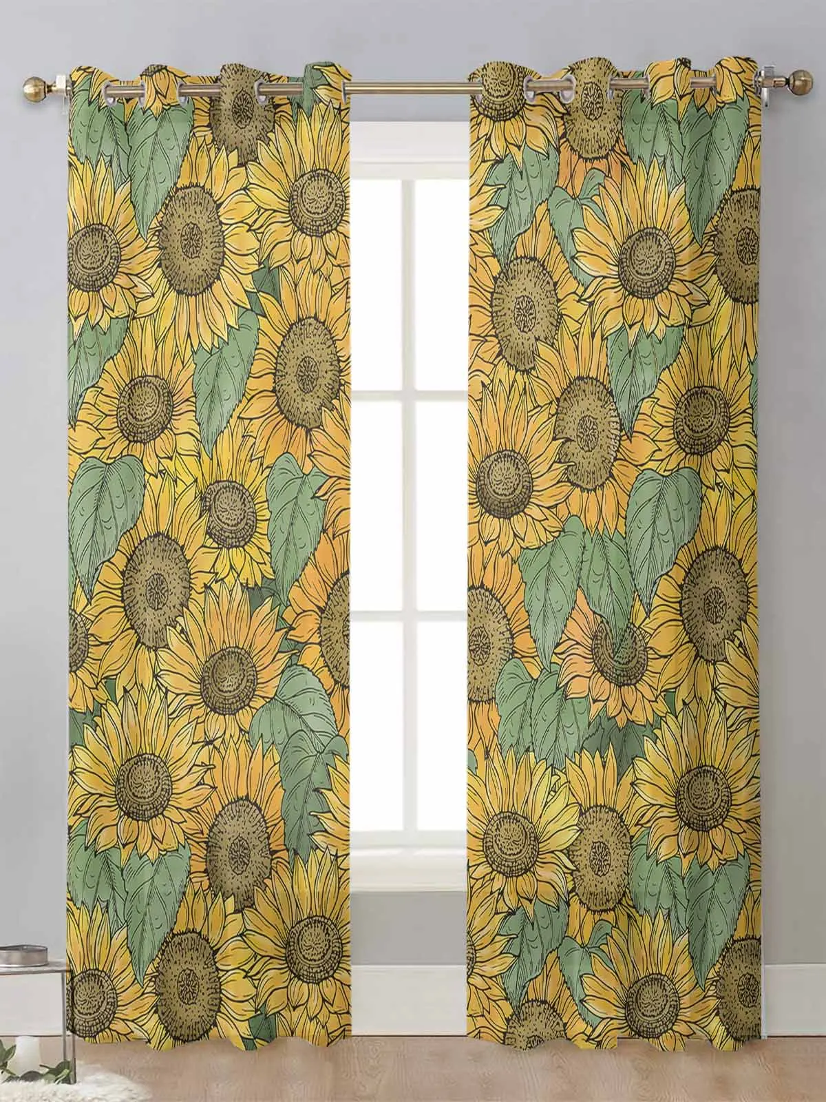 

Plant Flower Sunflower Sheer Curtains For Living Room Window Transparent Voile Tulle Curtain Cortinas Drapes Home Decor