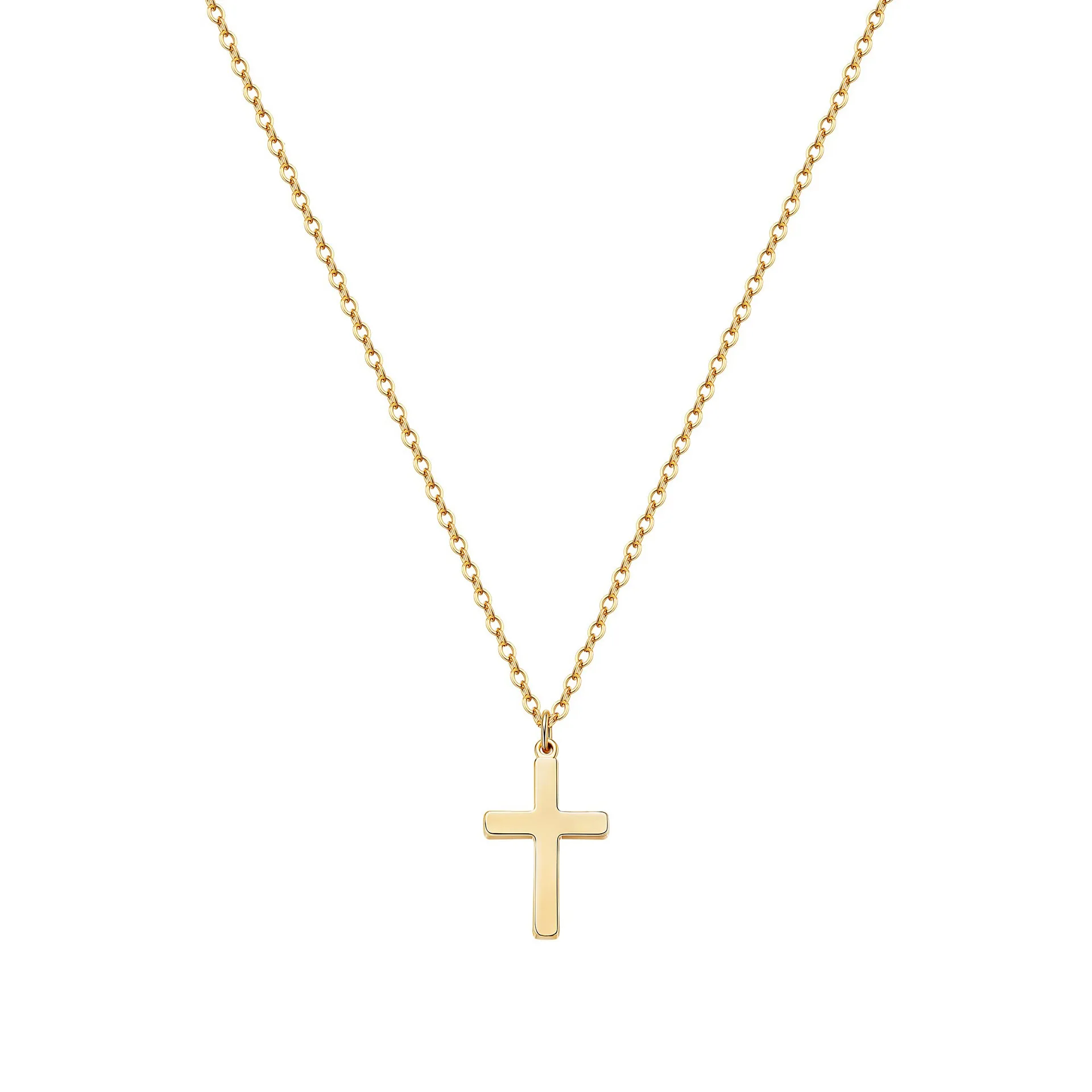 Позолоченное однослойное простое ожерелье унисекс с крестом из нержавеющей