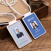 fashion aluminum alloy work name card holders business work card id badge lanyard holder metal bags case cover