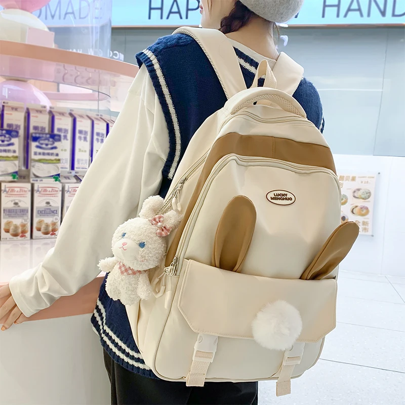 

Cute Rabbit Young Girl School Backpack Female Large Capacity Kawaii Back Pack Mochila Pink Women Bagpack Nylon Cartoon Schoolbag