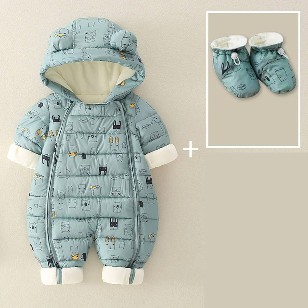 2022 Newborn Baby Jumpsuit Hooded Plus Velvet Warm winter wear Baby Boys Snowsuit Toddler Snow Suit Girl Cotton Overalls Rompers