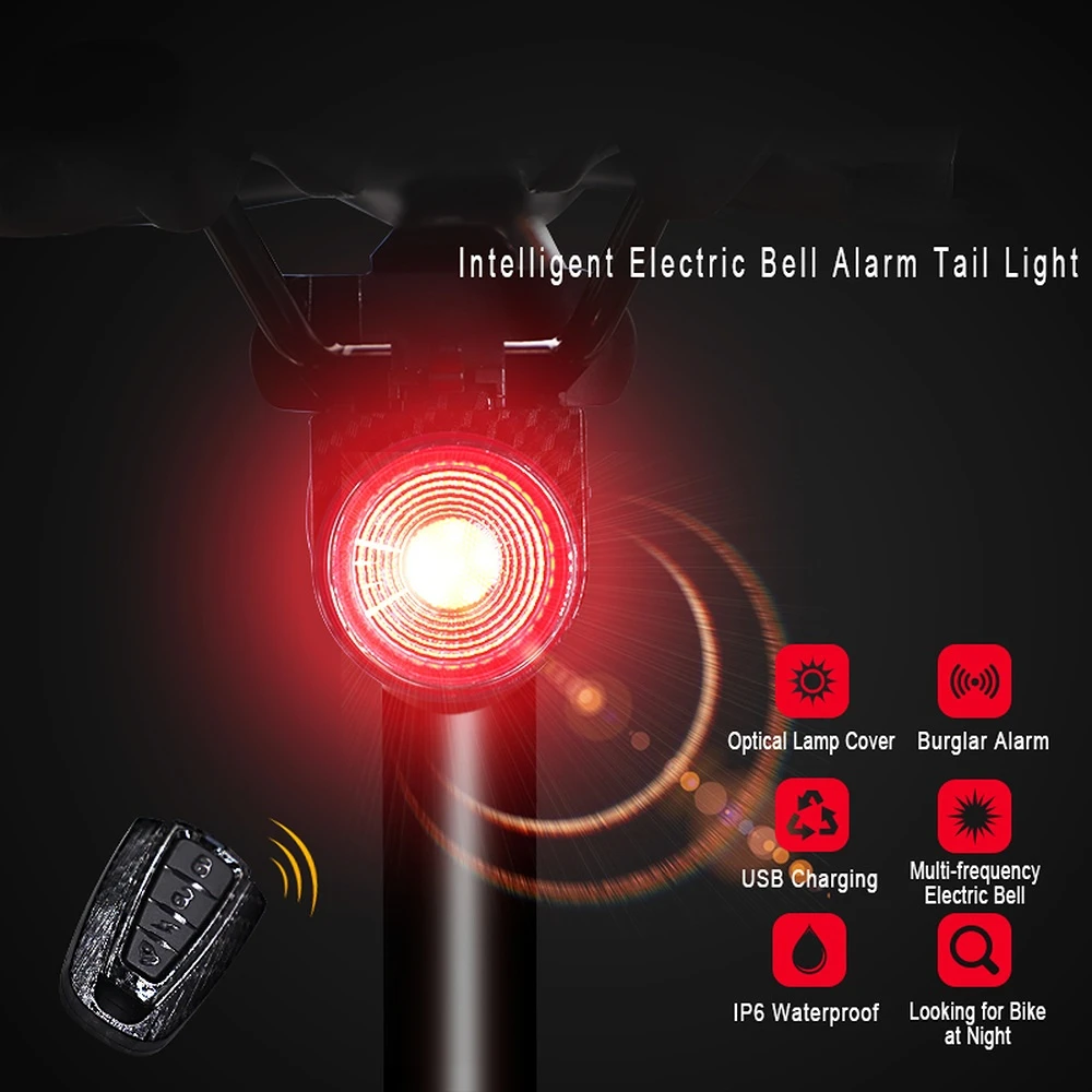 A8 Safety Warning Bicycle Taillights Wireless Remote Control Anti-theft Bike Rear Light Smart Brake Cycling MTB Waterproof Lamp