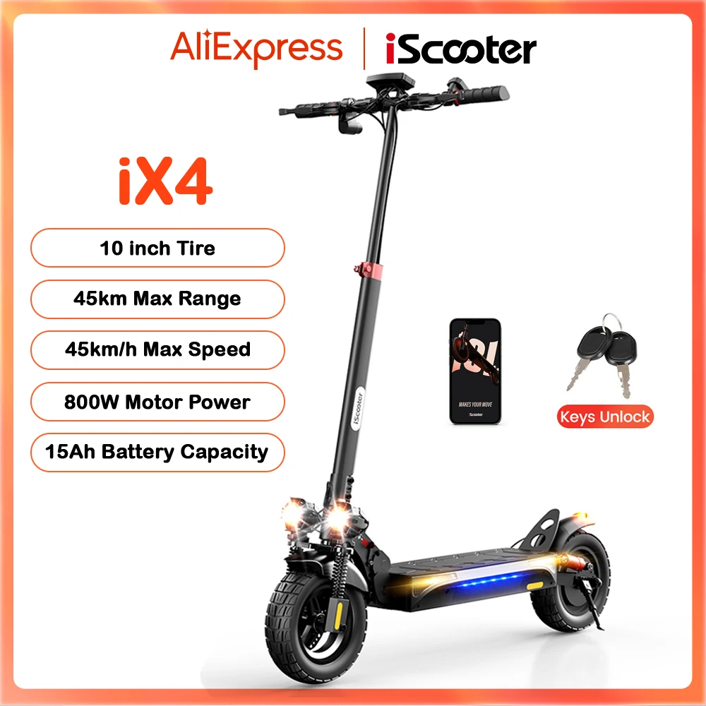 Patinete eléctrico iScooter iX4 800 W, 45 km/h, neumático off‑road antideslizante