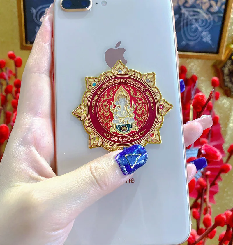 

FREE SHIP 2P Thailand Buddhism GANESH elephant God of wealth buddha Amulet Mobile phone sticker Bring money good luck talisman