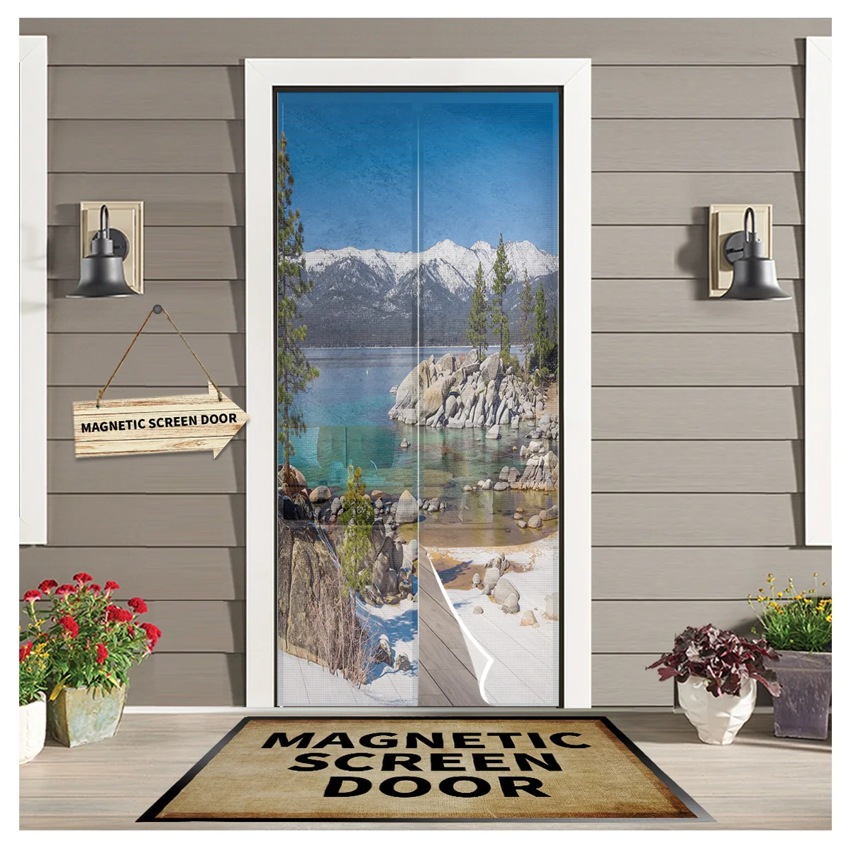 

Синее озеро сосновые деревья лес Магнитная Дверь Окно экран занавеска летняя москитная сетка магнитная сетка для дома комнаты дверной экра...