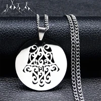 islam hamsa hand flower of life hollow necklace stainless steel chain women silver color religious necklaces jewelry n4606s05