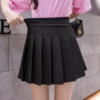 pleated skirt preppy style womens medium length elastic waist high waist korean a line skirt large loose mini skirt solid